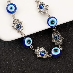 Blue Evil Eye Bracelet, Evil Eye Hamsa Hand Charm Bracelet, Charms